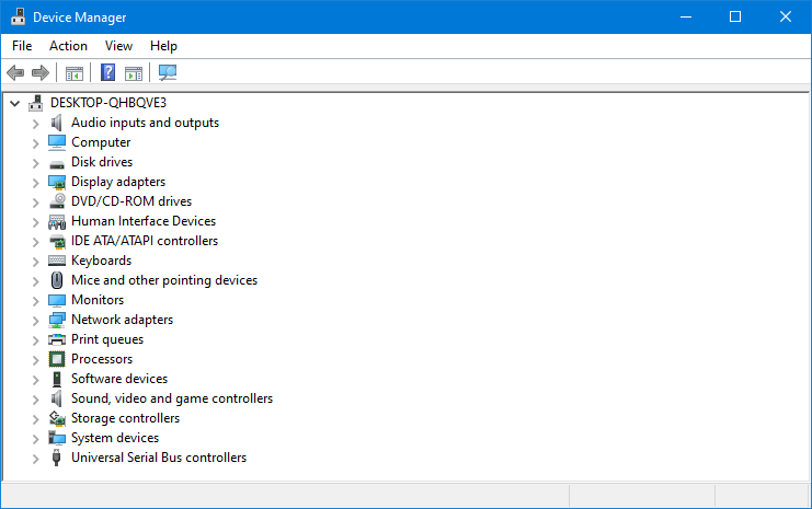 Windows device manager showing all drivers on single page