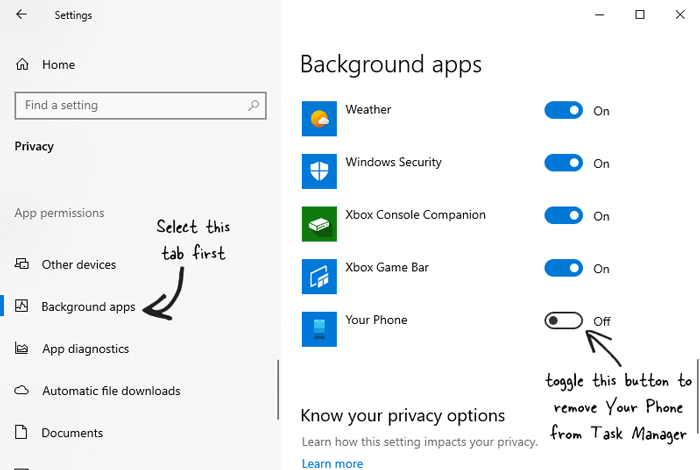 How to remove YourPhone.exe process in Windows Task Manager