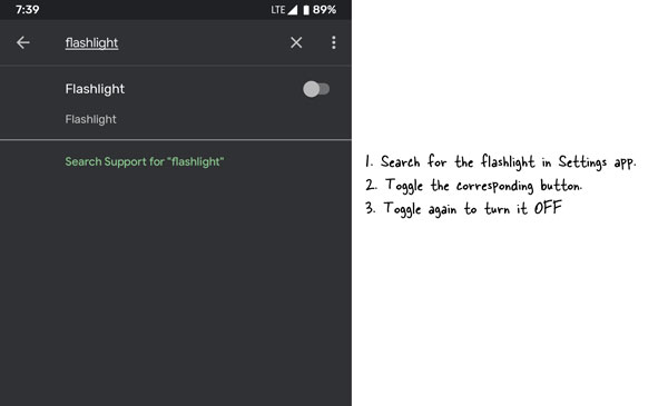 steps to turn on flashlight android