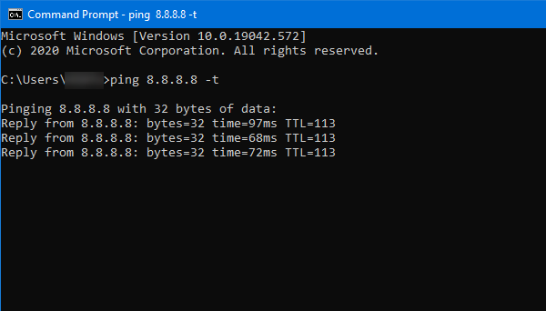 check ping status on windows 10