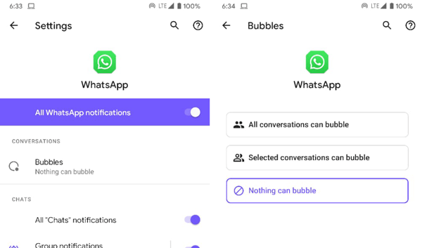 turn on chat bubbles android 11 whatsapp