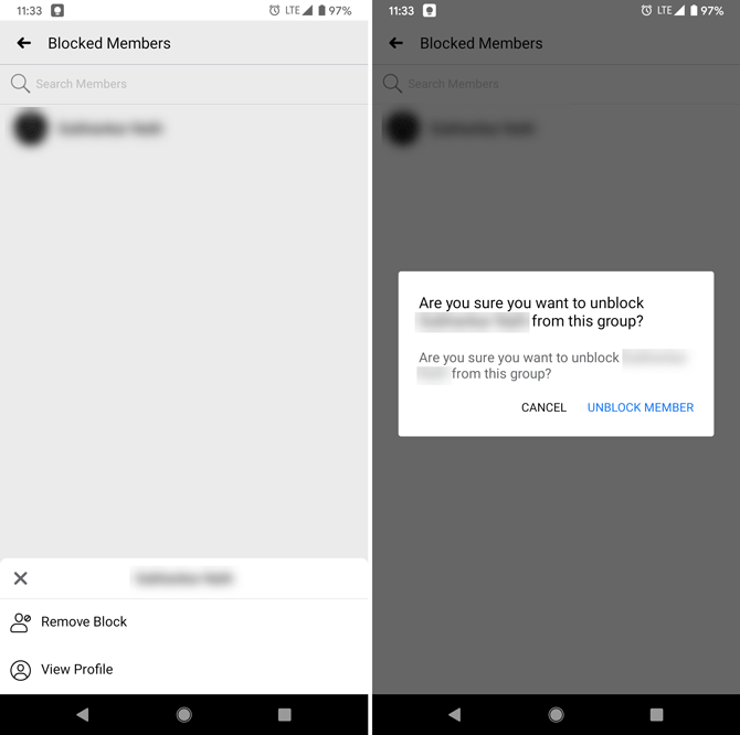 unblock someone from Facebook Group on mobile app