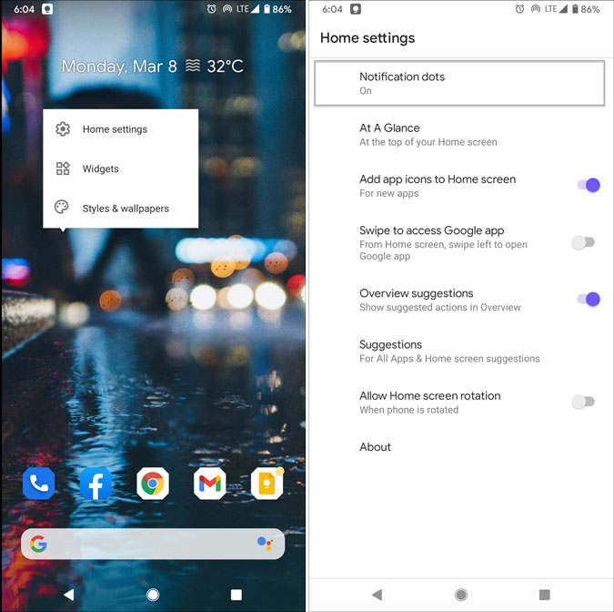open home screen settings android