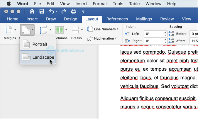 make one page landscape in word