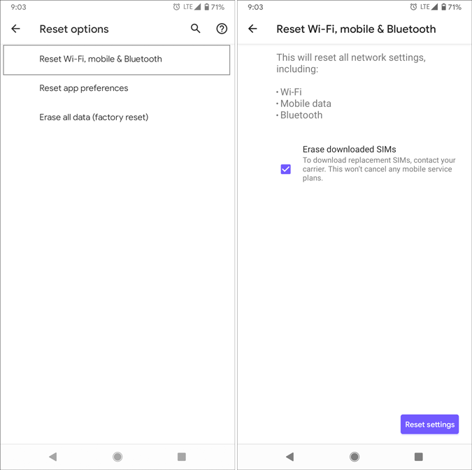 reset network settings android 11