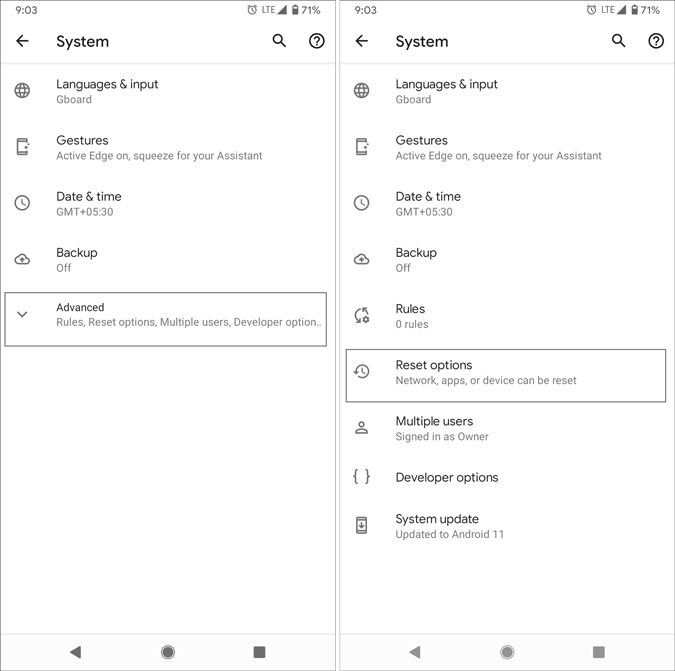 reset network settings android