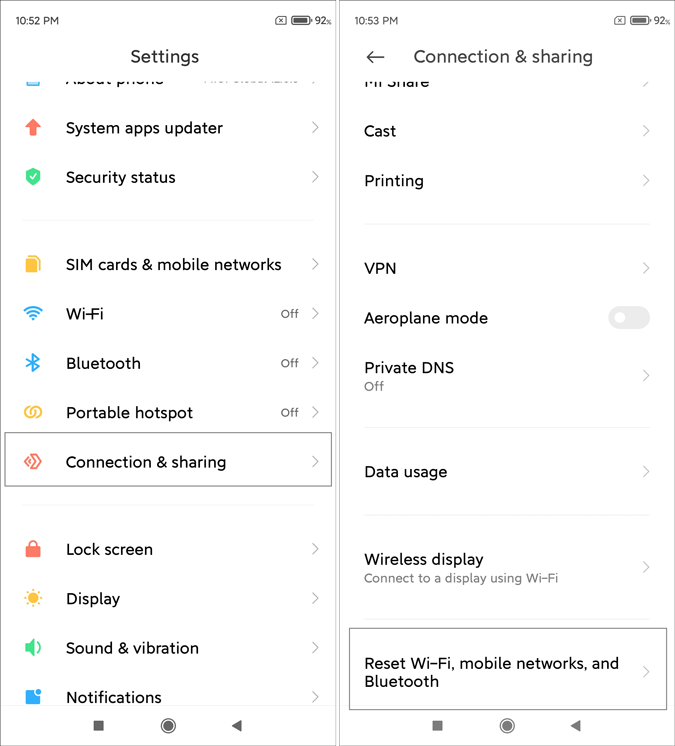 reset network settings miui