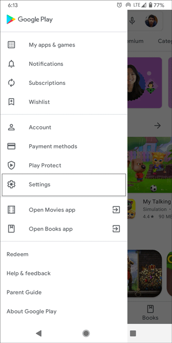 open google play store settings