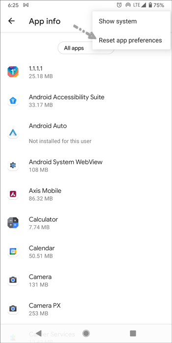 reset app preferences on android