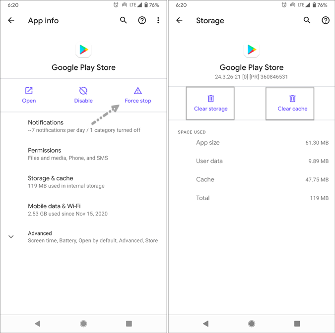 reset to fix waiting for download google play store error