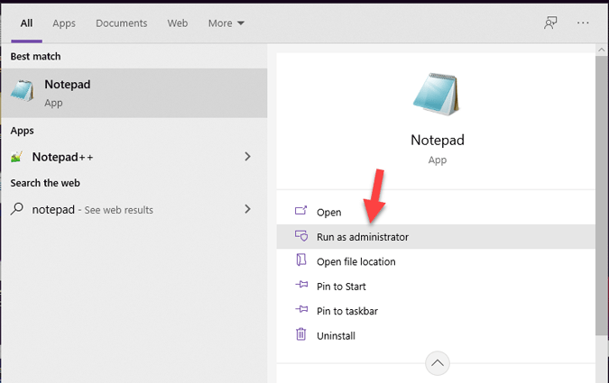 open notepad as administrator on windows 10