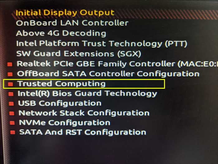 trusted computer option gigabyte motherboard bios