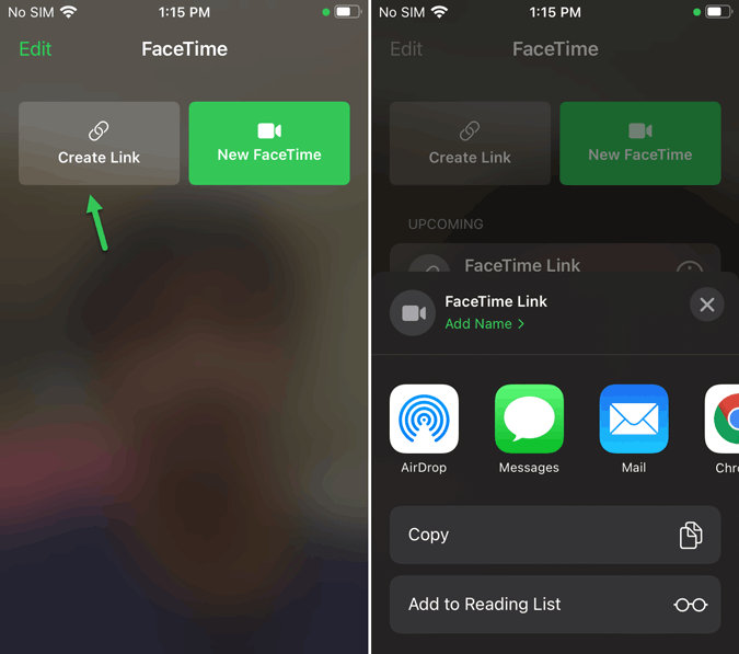 create facetime link on ios