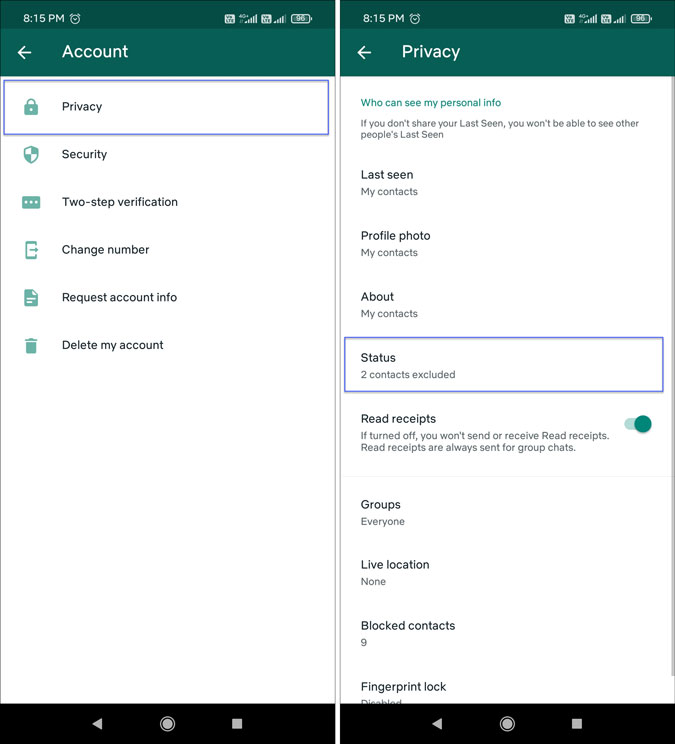 whatsapp privacy settings for android