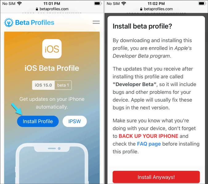 install ios 15 beta profile from betaprofiles.com