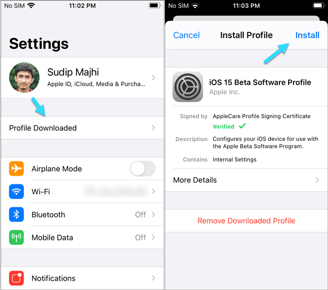 install ios 15 beta profile on iPhone