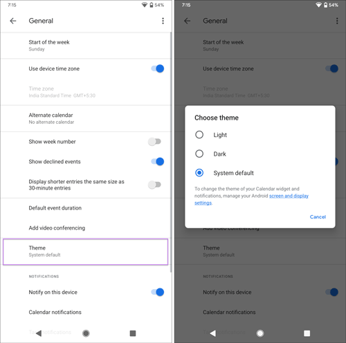 How to turn on dark mode in Google Calendar