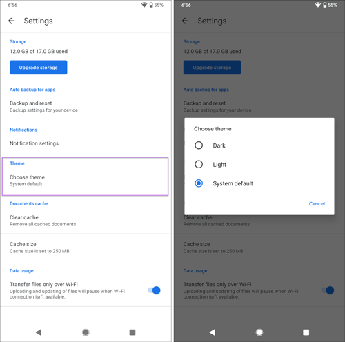 How to turn on dark mode in Google Drive