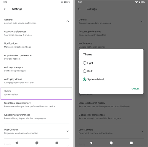 How to turn on dark mode in Google Play Store