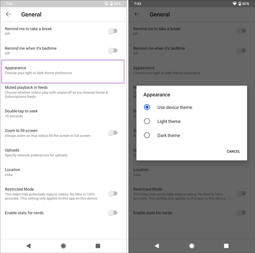 How to enable dark mode in YouTube