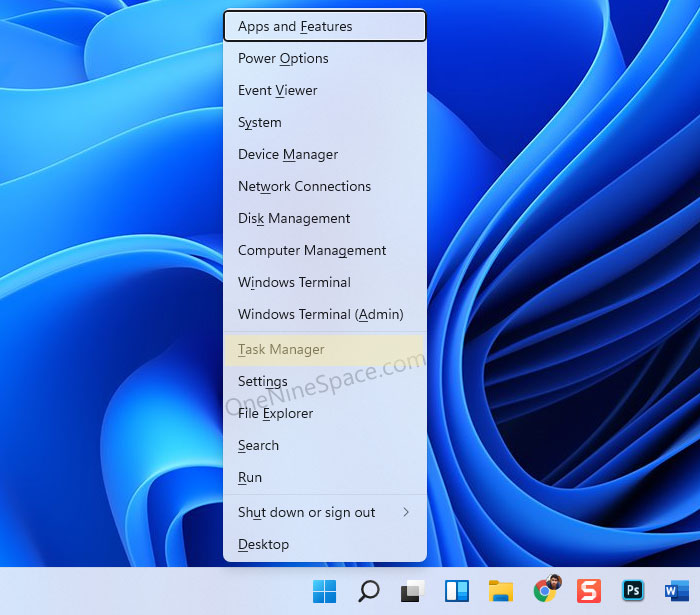 open task manage in windows 11 from winx menu