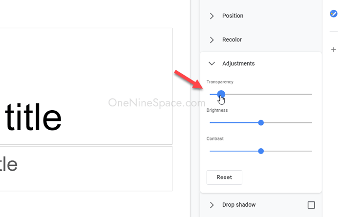 change transparency level of image in google slides