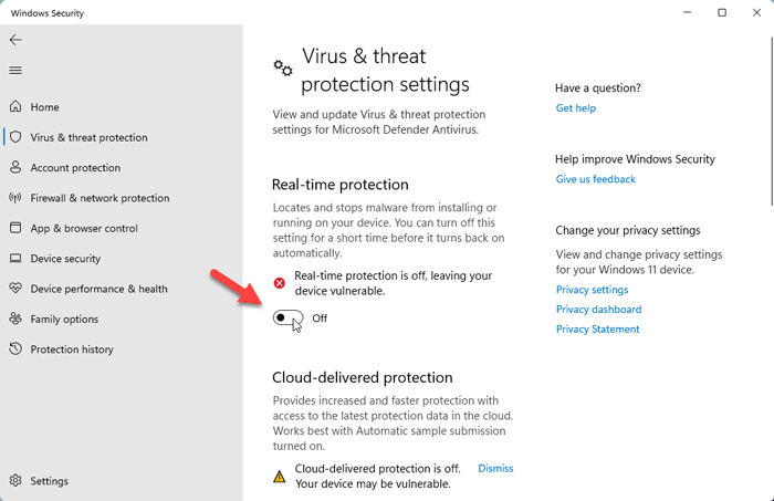 How to disable Windows Security in Windows 11 using Settings