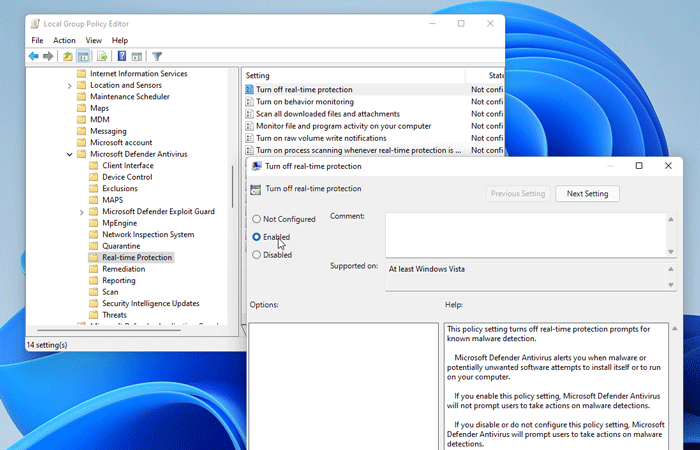 How to disable Microsoft Defender in Windows 11 using Group Policy