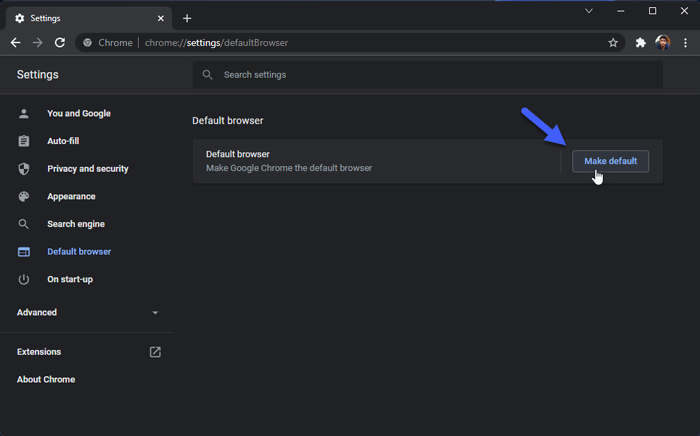 make default button in google chrome