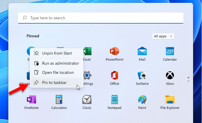 Pin apps to Taskbar in Windows 11 from Pinned items